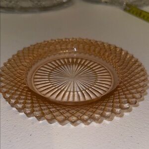 “Miss America” Vintage Pink Glass Saucer              Anchor Hocking